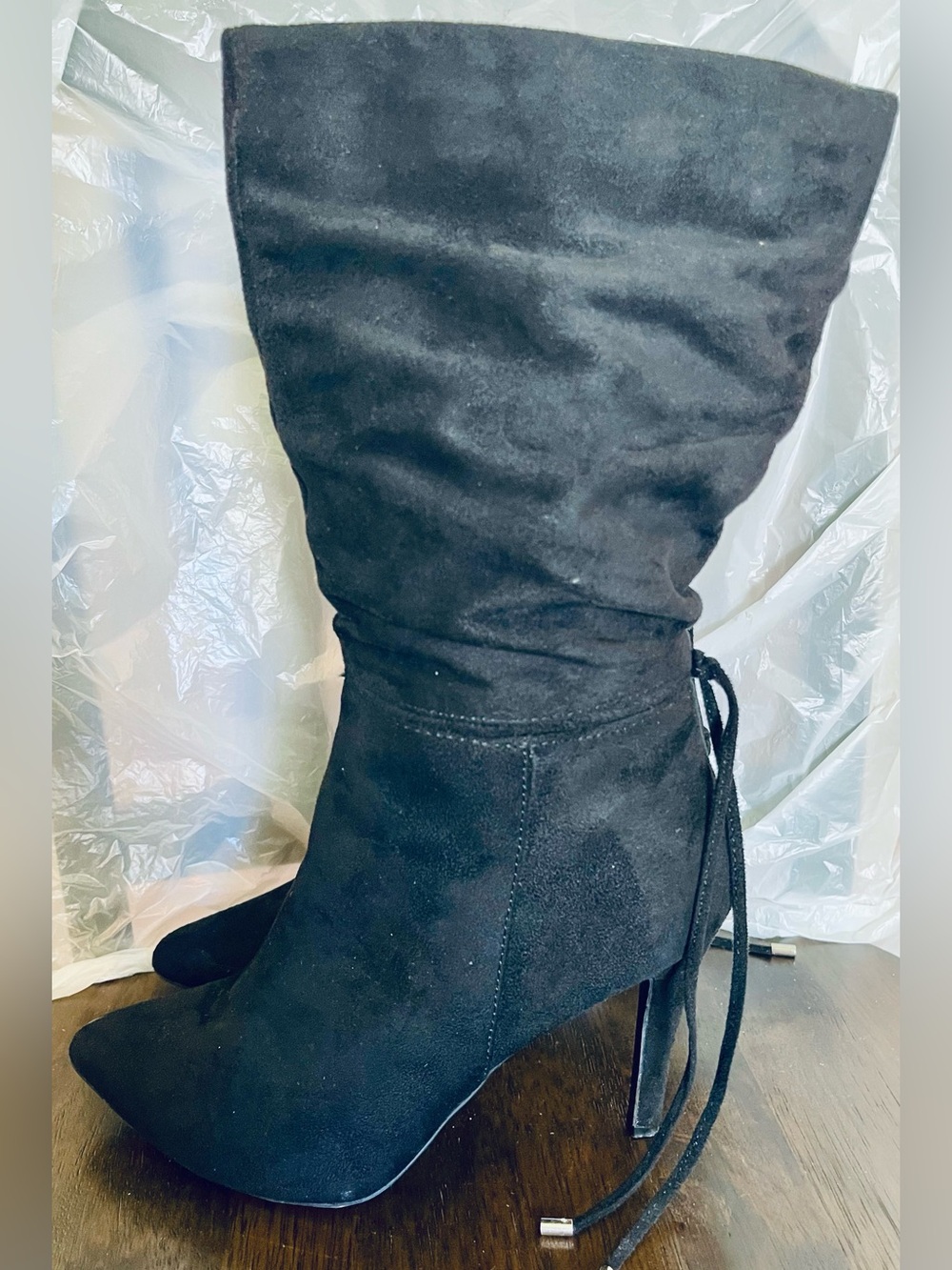 Zigi Soho “Jeenie” Black Faux Suede Slouch Mid-Calf Heeled Boots | Size 8.5M